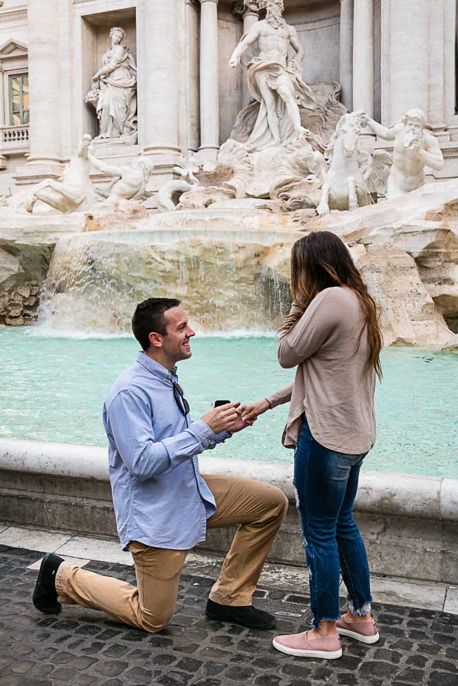 Surprise wedding Proposal in Rome at the Trevi fountain