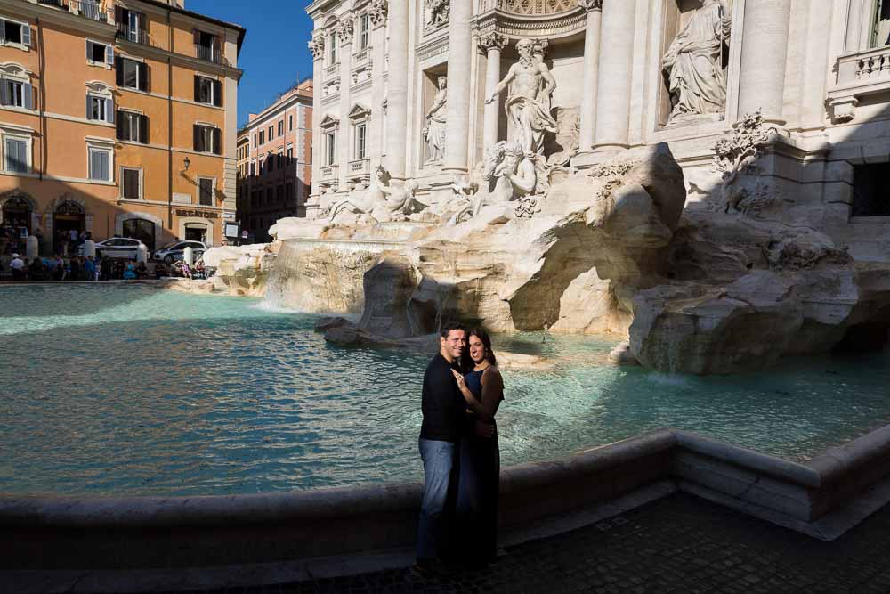 Trevi fountain couple portrait by nice smooth lighting
