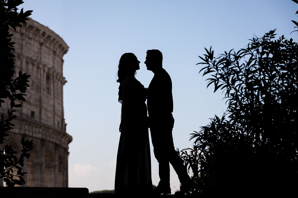 Silhouette image at the roman Coliseum in Rome Italy