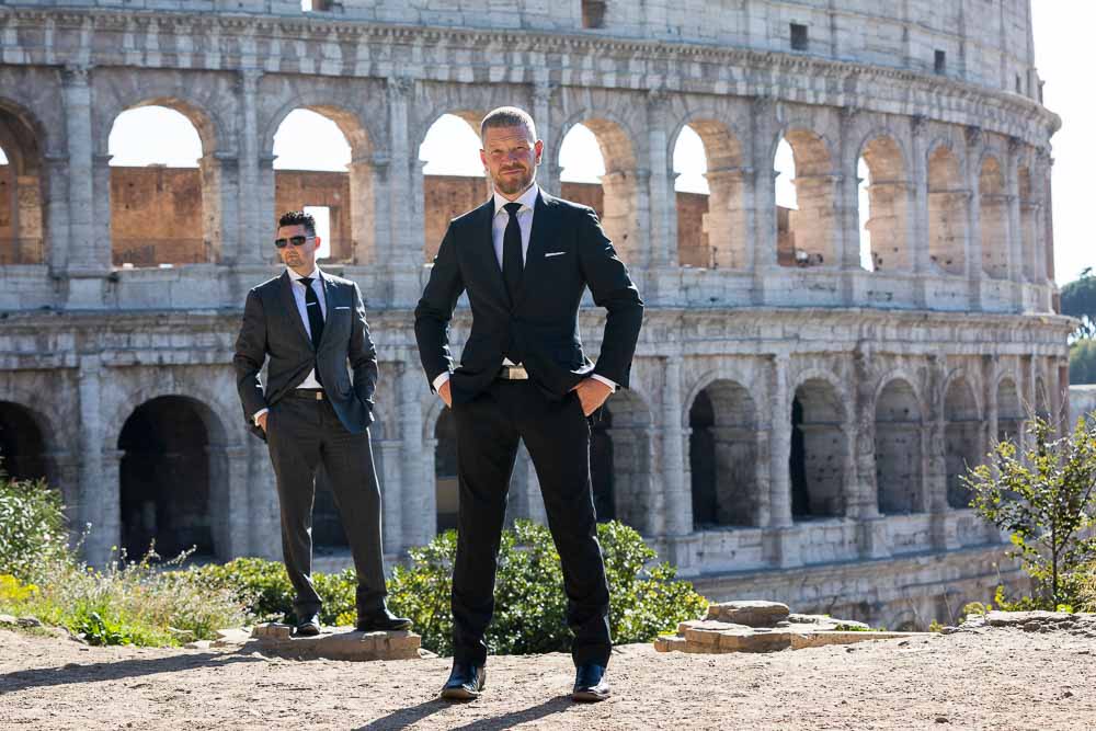 Standing Coliseum pose focus on the foreground