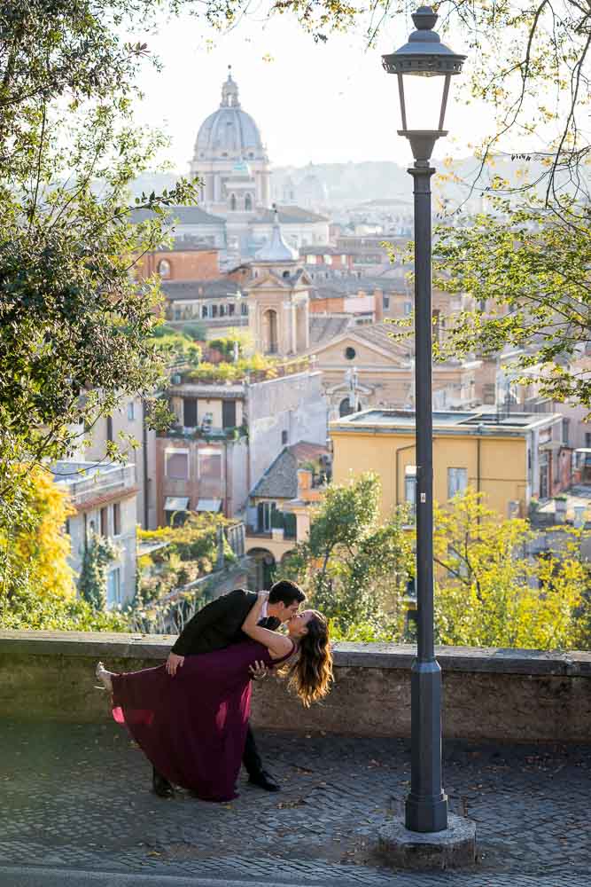 Dipping pose during a photoshoot in Rome