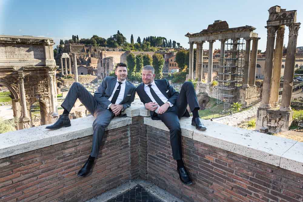 Sitting down and laid back image of a couple taken at the Roman Forum