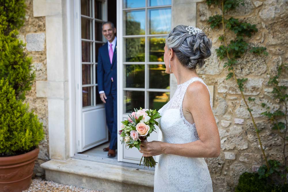 Bride and groom first look. Elopement Wedding in Tuscany Italy