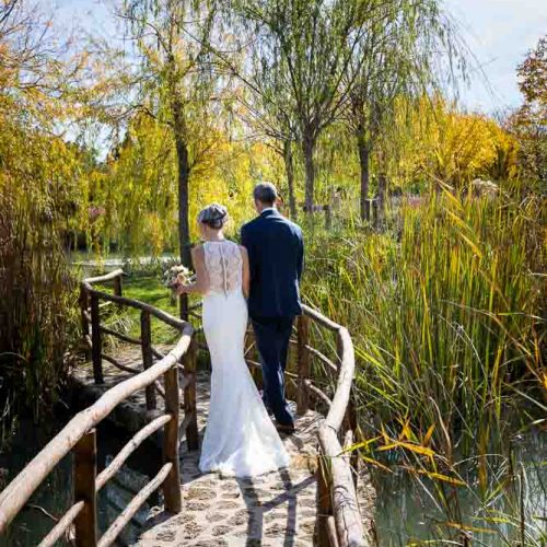 Newlyweds walking away