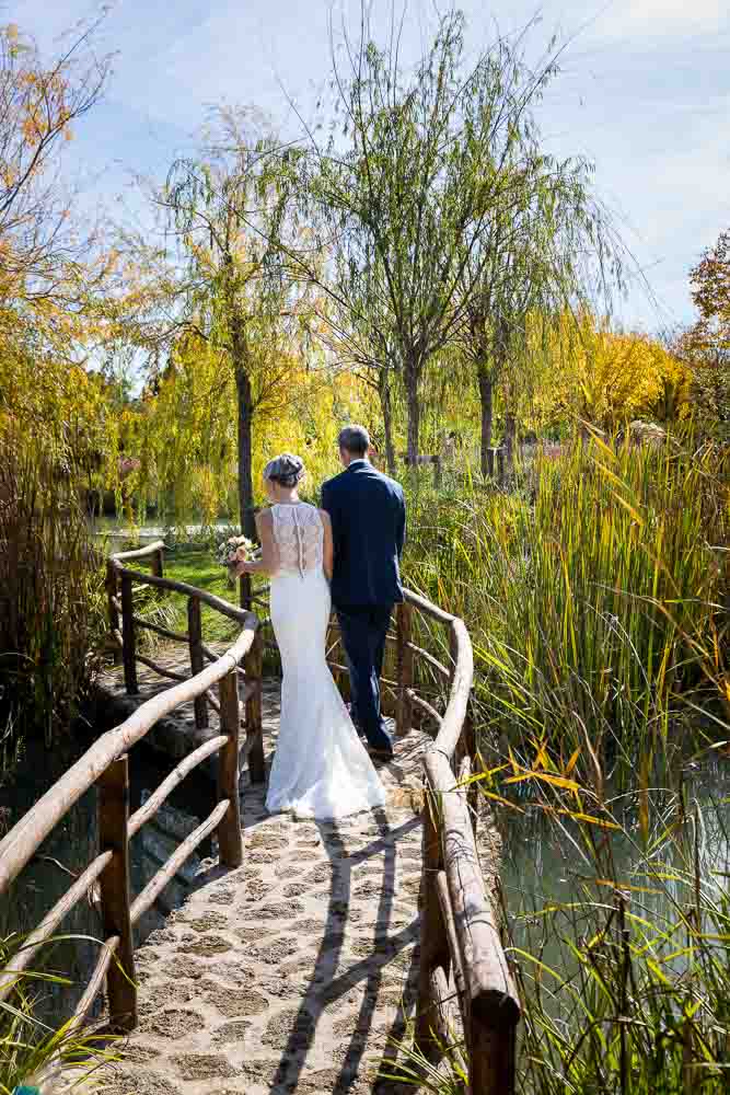 Newlyweds walking away