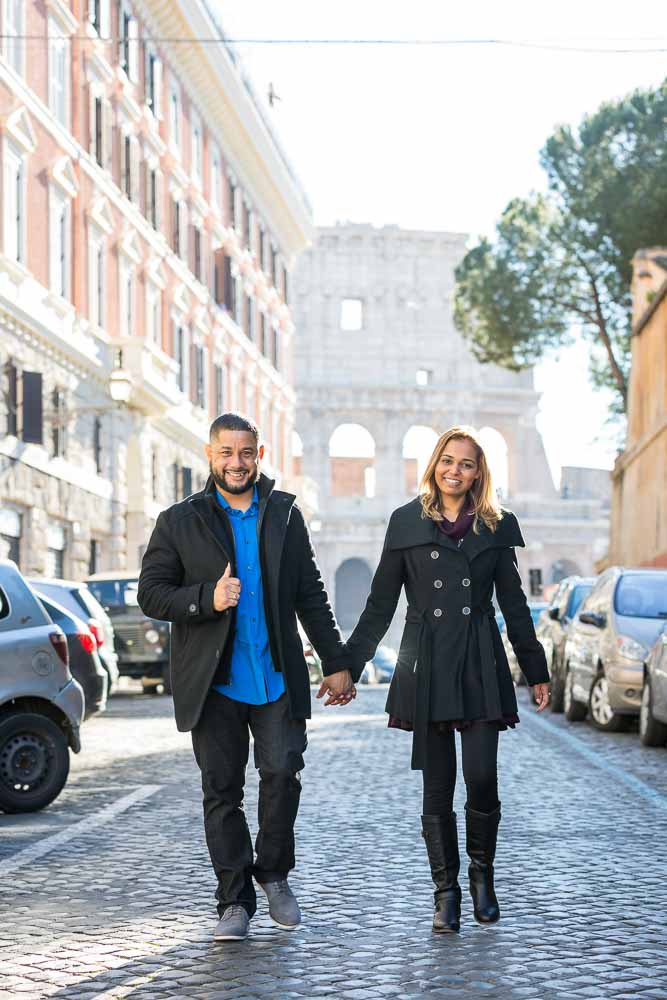 Walking together in Rome on cobble stone streets