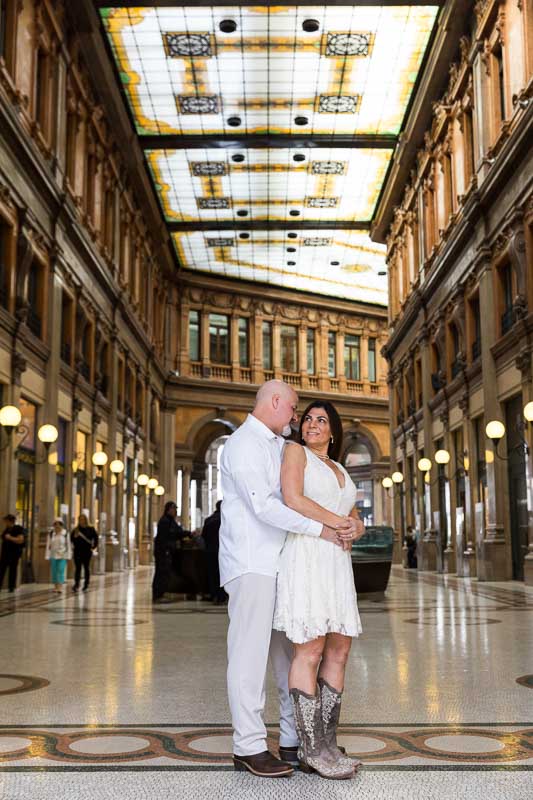 Couple portrait session taken inside Galleria Alberto Sordi