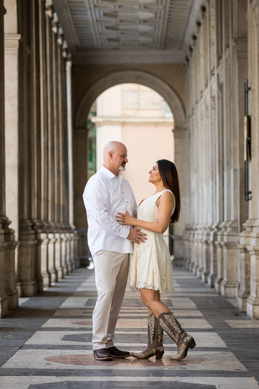 Posing under colonnade in the roman streets