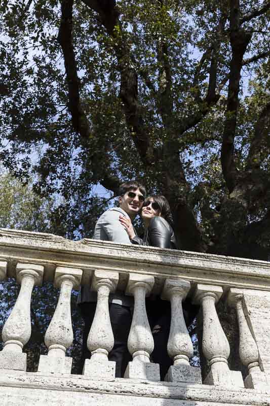 Posed portrait image of being together in Parco del Pincio terrace view
