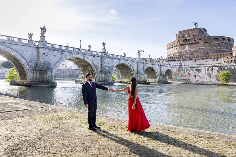 Shooting pictures by the Tiber river bank in Rome