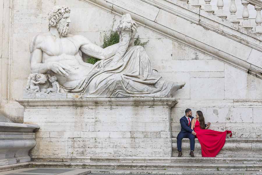 Large marble statue portrait. Pre wedding photo session