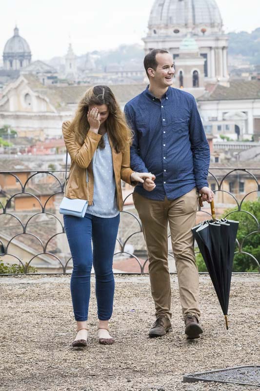 Couple happily walking away together