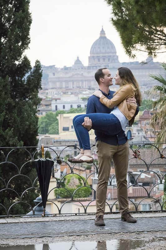 Man picking up fiancee after marriage proposal