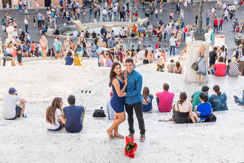 In love just engaged on the steps of the Spanish staircase