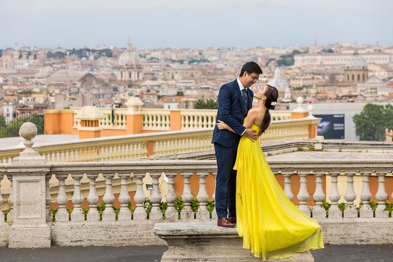 Wedding honeymoon photoshoot in Rome Italy from the Janiculum hill