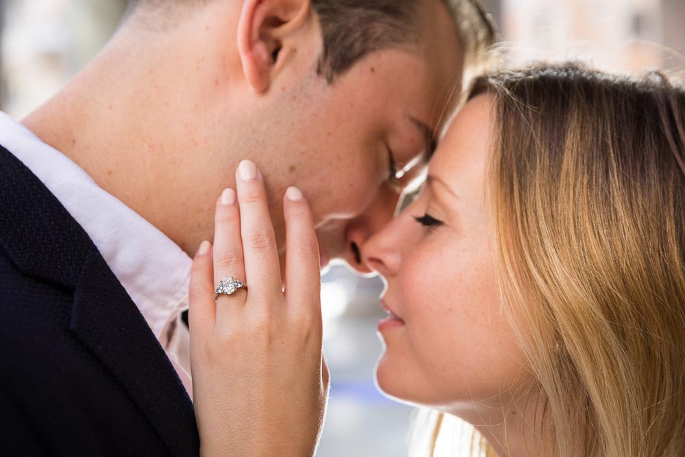 In love in Rome Engagement session. Close up picture of a couple in love and the engagement ring