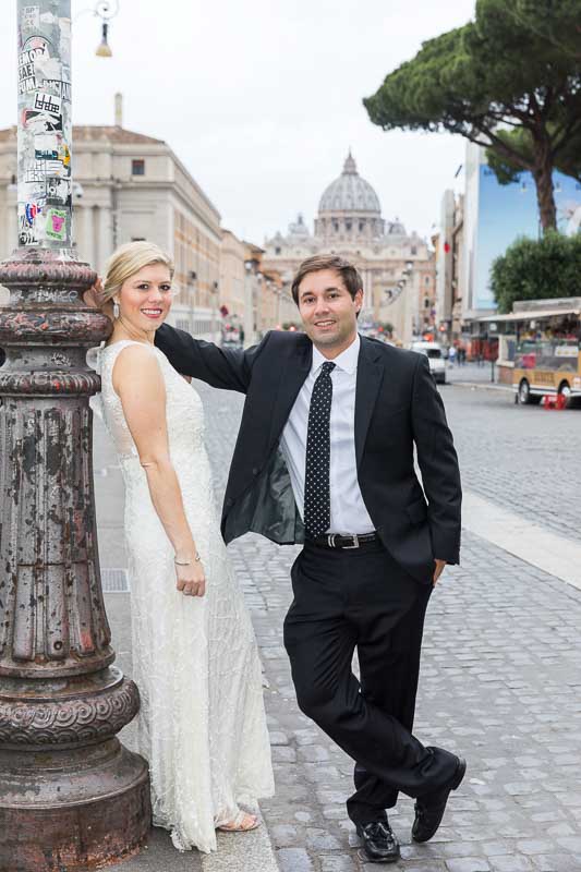 Bride and groom portrait picture in front of the Vatican