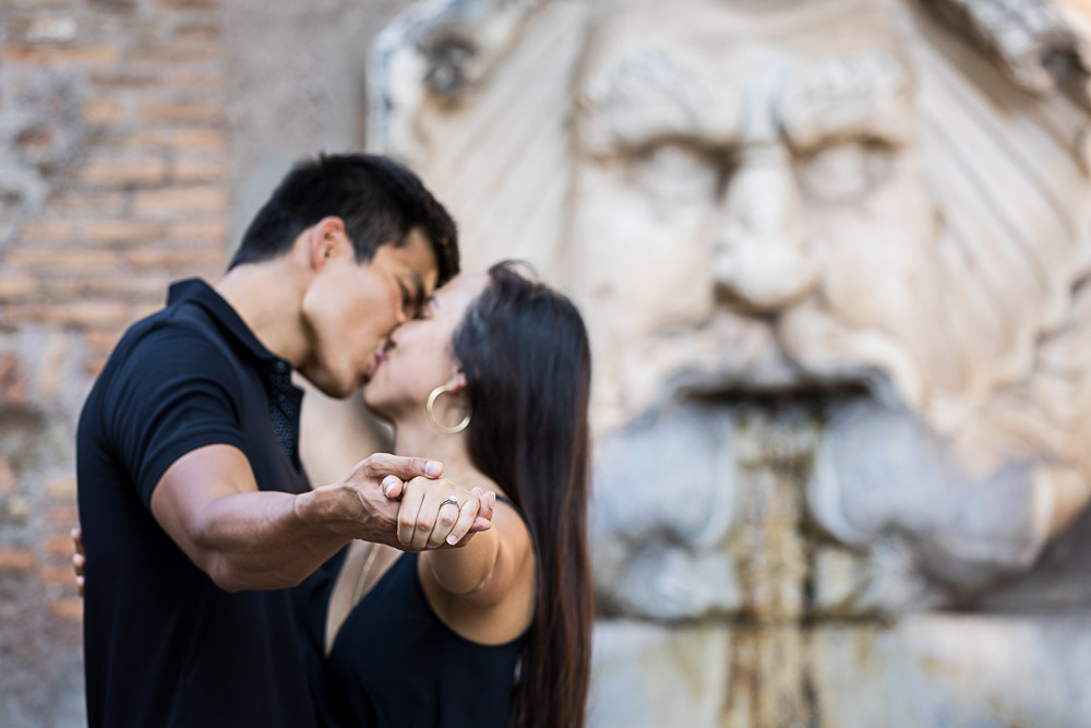 Close up engagement photo of a couple in love