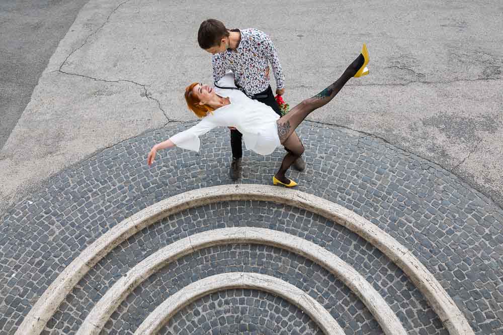 Geometrical photography of newlyweds just married and on a photo session around the city