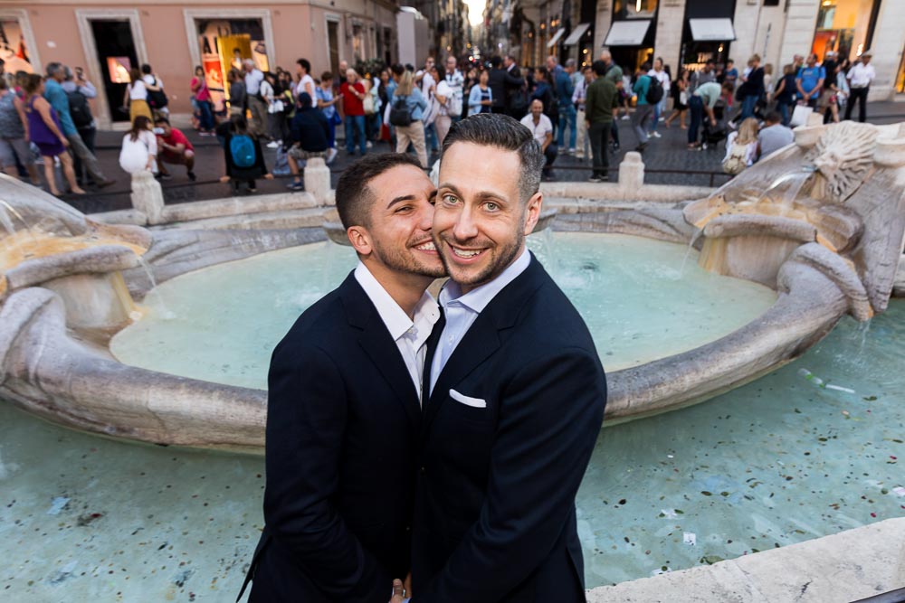 Happy together by the Barcaccia water fountain found at the bottom of the Spanish steps