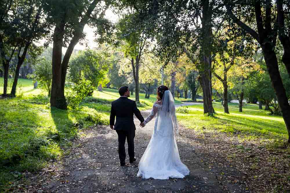 Walking together to get married in a park