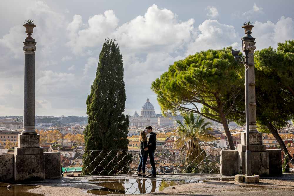 Couple at the Pincio park overlook where the proposal took place