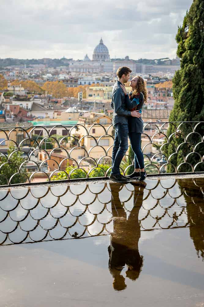 Portrait picture taken with the puddle water reflection