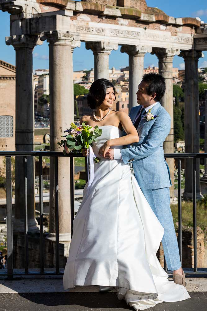 Roman Forum newlywed portrait with the ancient roman temples in the background