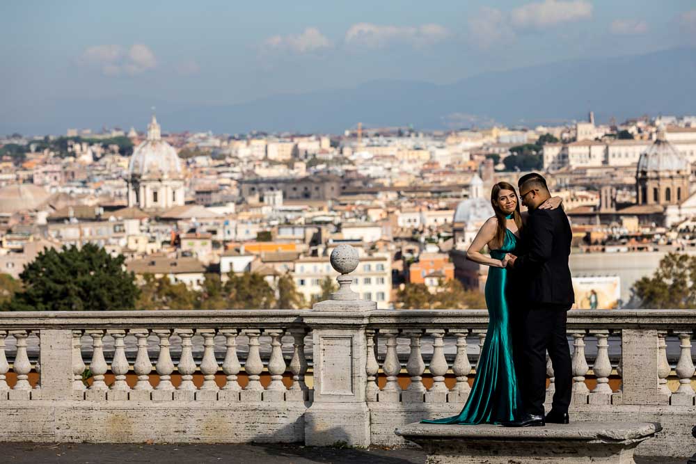 Standing by the sweeping view over the city of Rome photographed from the Janiculum hill