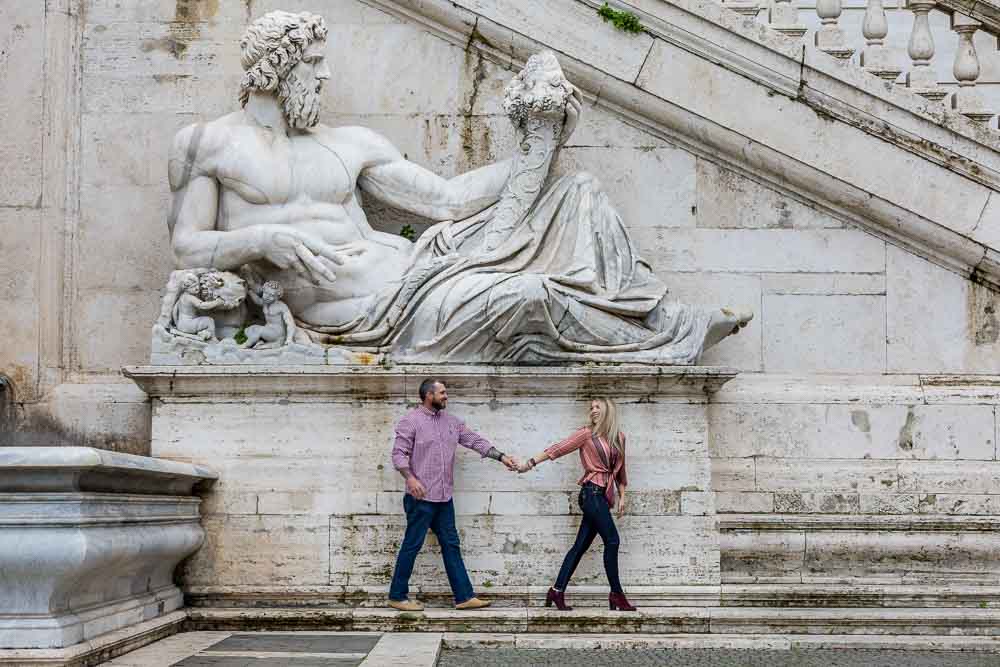 Walking leading the partner during a photography session