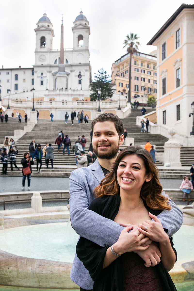 Close up portrait of a newly engaged couple at Piazza di Spagna