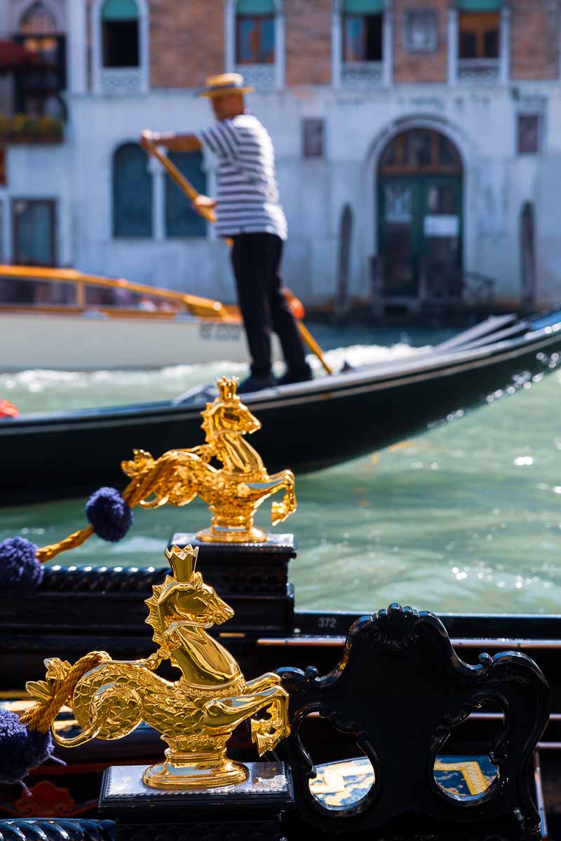 Gondala details. Gondoliers in Venice