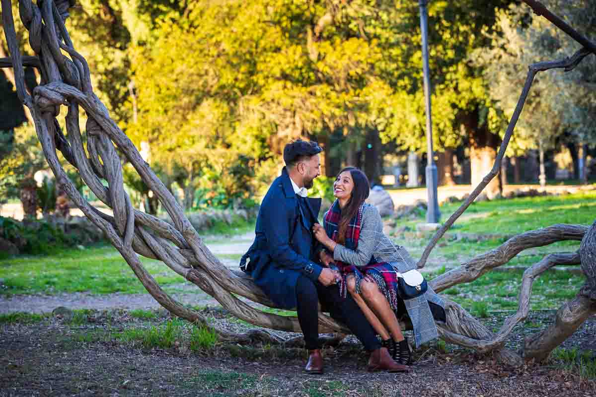 Sitting down pose on tree branches