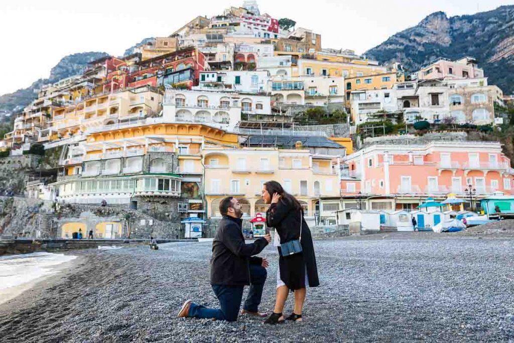 Positano surprise wedding proposal on the beach