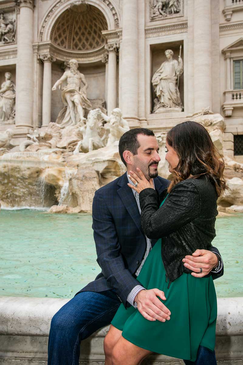 Engagement picture taken down below the water edge of the fountain