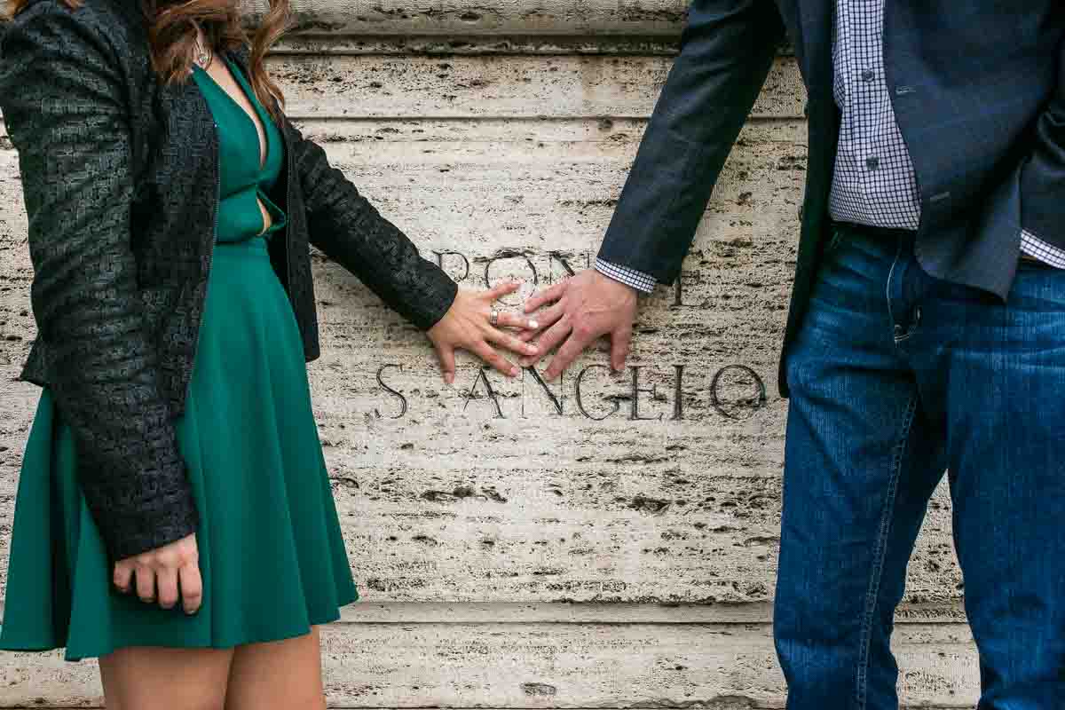 Picture of the engagement ring photographed on the marble slab of Castel S. Angelo in Rome