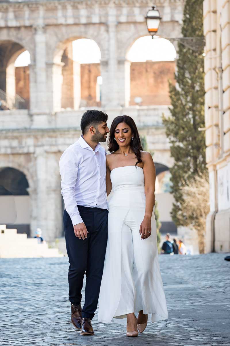 Walking in the roman alleyway cobblestone street of the city of Rome