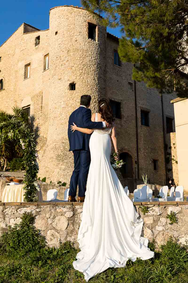 Bride & groom at Savelli Castle in Palombara Italy