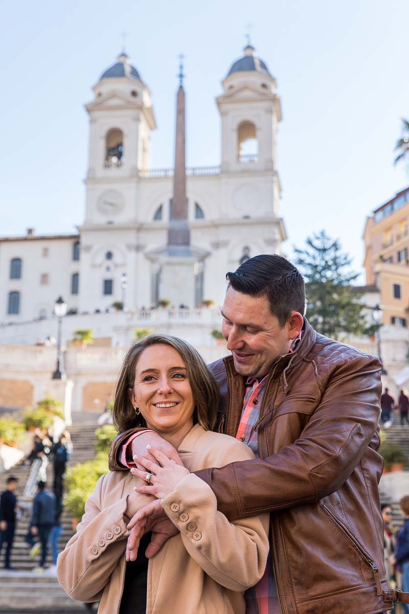 Close up portrait picture of a couple at the Spanish steps in Rome Italy