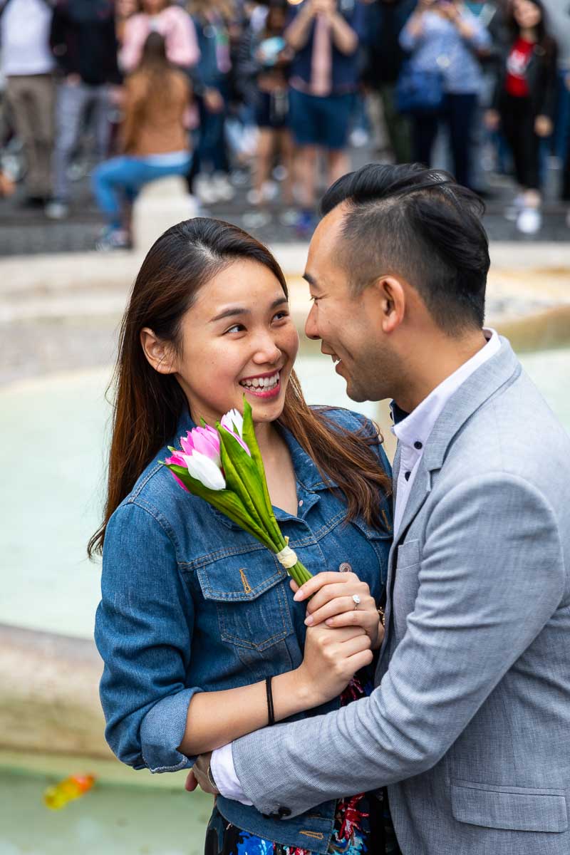 Final portrait picture of a happy couple just engaged in Rome