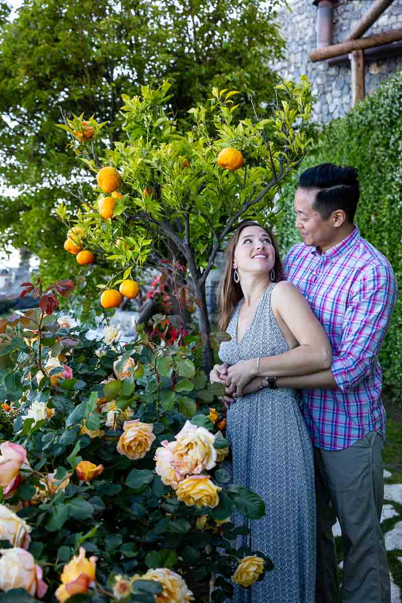 Couple portrait picture taken in the rose garden