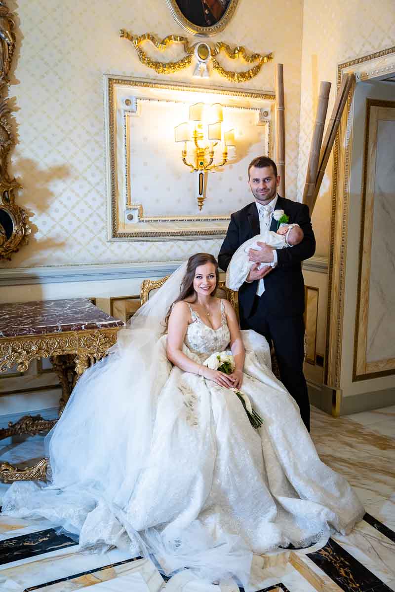 Wedding family portrait taken indoor at hotel splendid