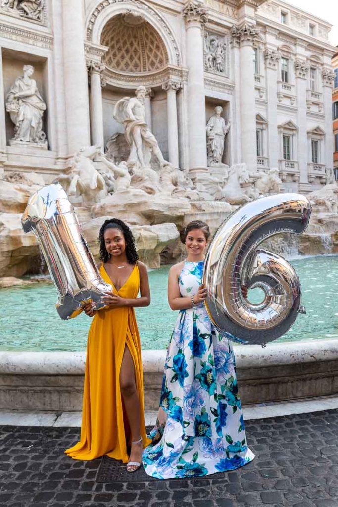 Sweet Sixteen photo shoot at the Trevi fountain in Rome Italy
