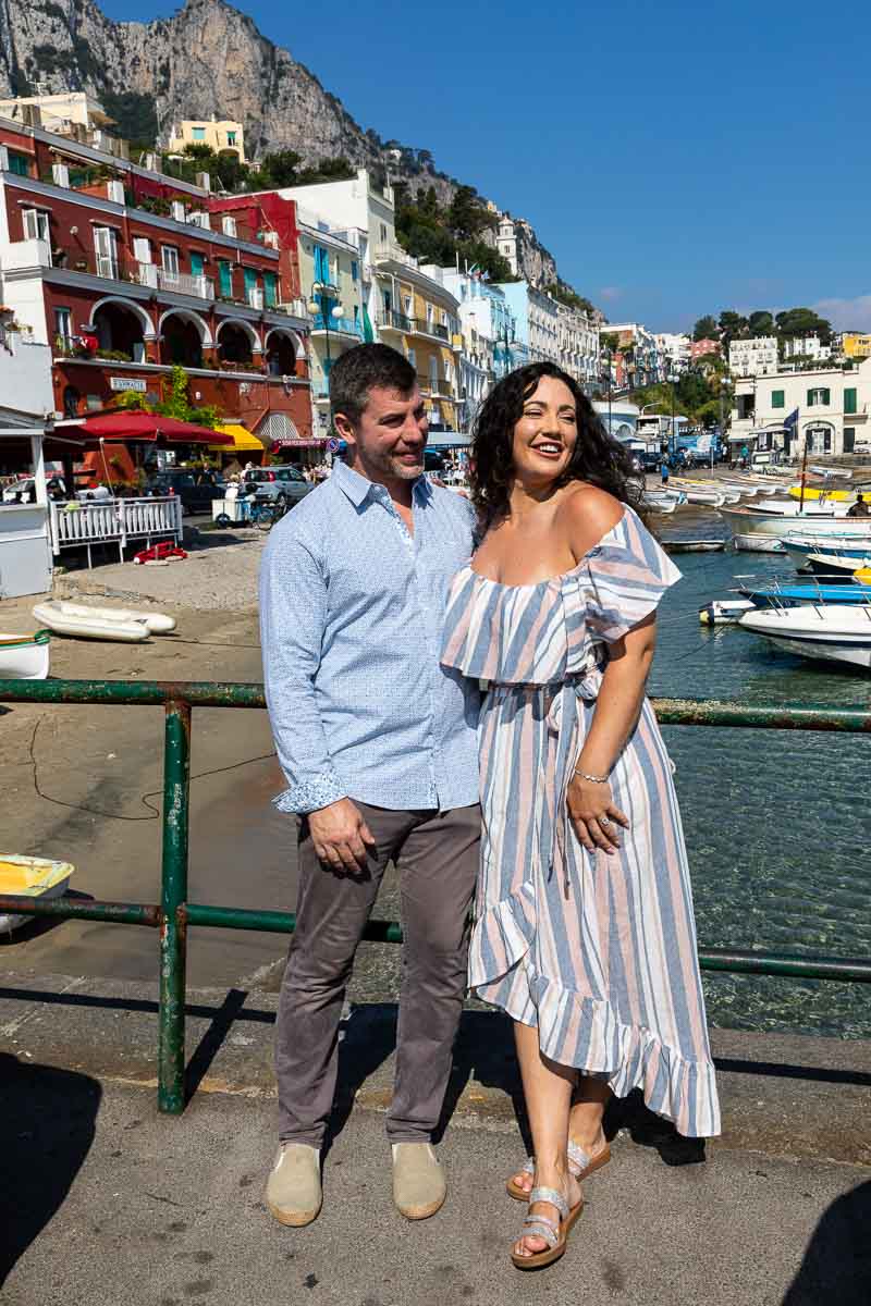 Engagement Photo Session taken in Marina Grande in the island of Capri with the town in the background