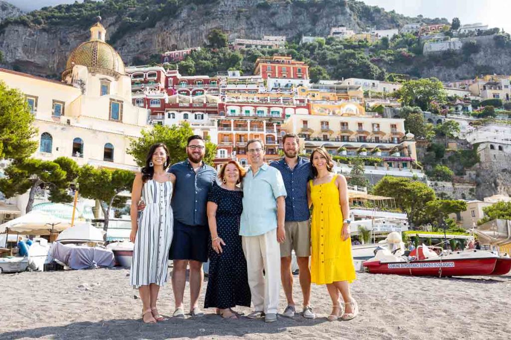 Beach family picture in Positano on the Amalfi coast