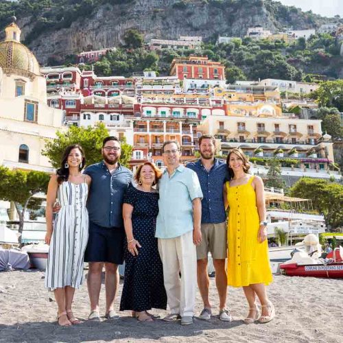Beach family picture in Positano on the Amalfi coast