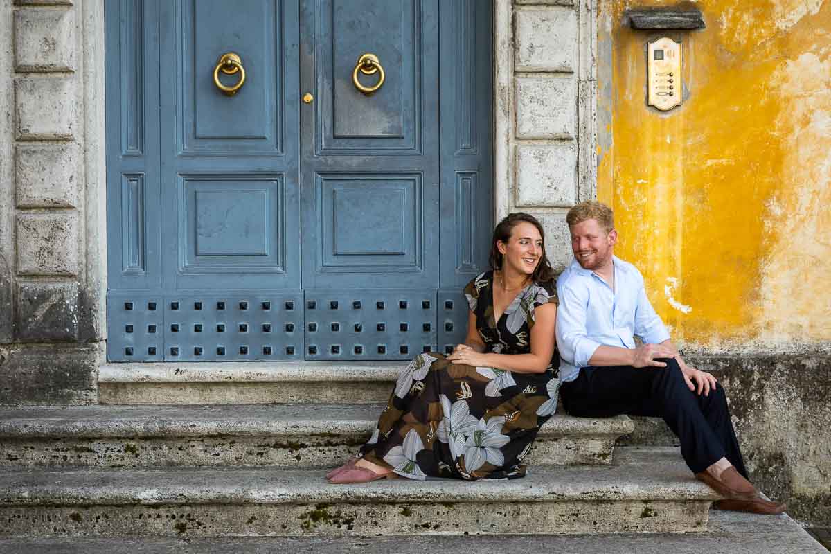 Posing sitting down image of being together and in love in Rome