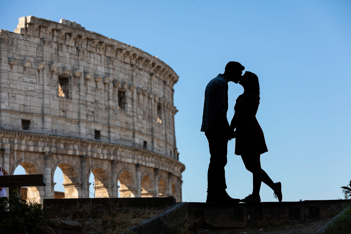 Artistic silhouette photography at the Roman Coliseum. Honeymoon Photo Shoot in Rome