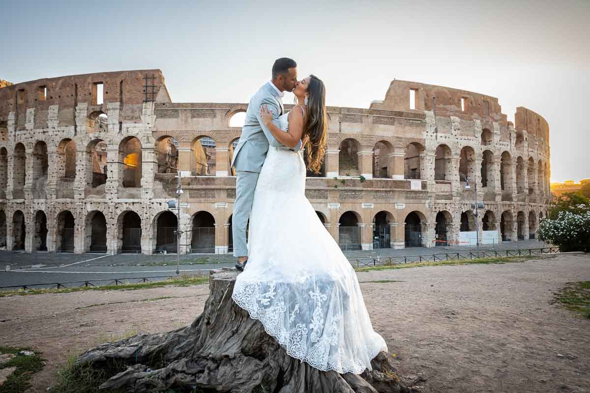 Bride and groom kissing shot during a Wedding Photography Service in Rome Italy