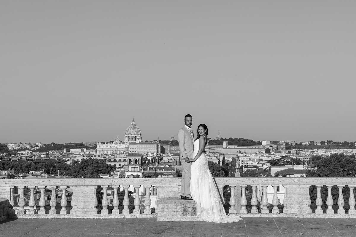 Belvedere overlook from Pincio terrace overlook over the city of Rome in Italy